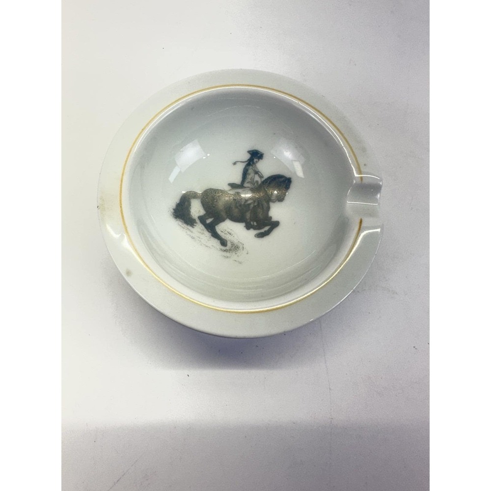 Vintage Kurt Hammer West Germany Porcelain Horse Rider Ashtray 4 Inch